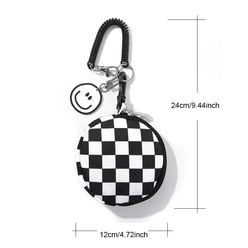 Men's Checkerboard Small Storage Bag Round Triangle Coin Purse Mini Earphone Bag Key Bag