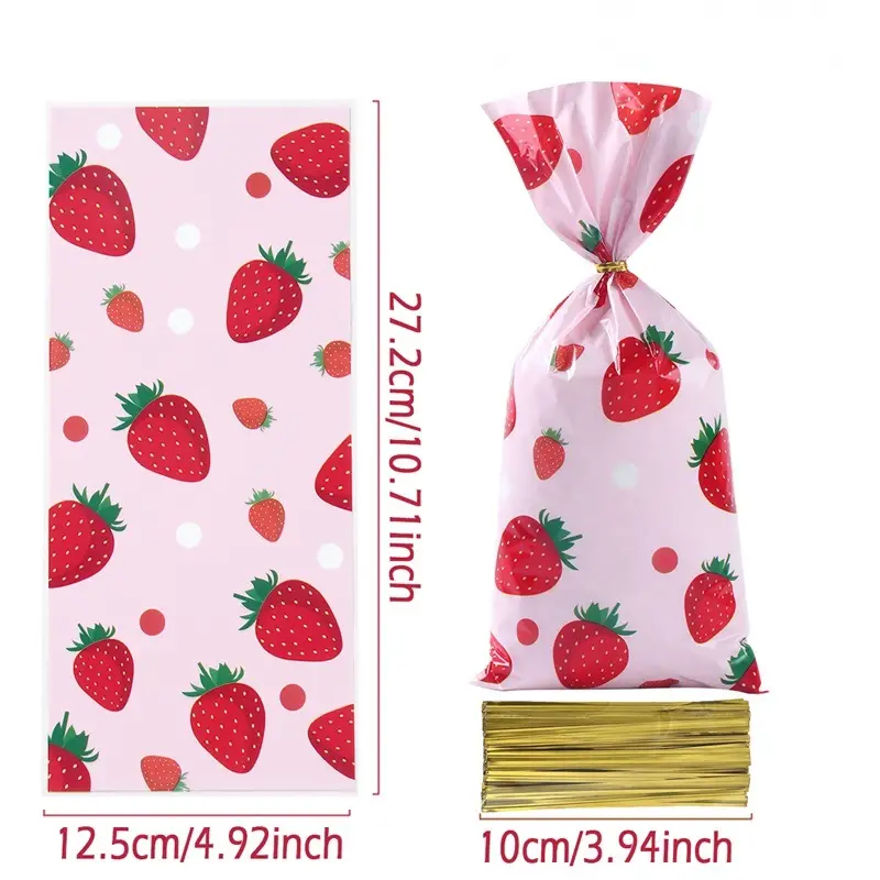Strawberry Candy Gift Bags Plastic Handmade Biscuit Packing - Temu
