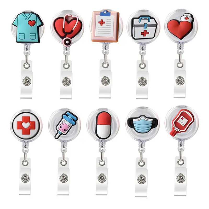 1pc Silicone Retractable Hospital Nurse Badge Keychain for Men, Cute Cartoon ID Card Holder Keychains for Men,Temu