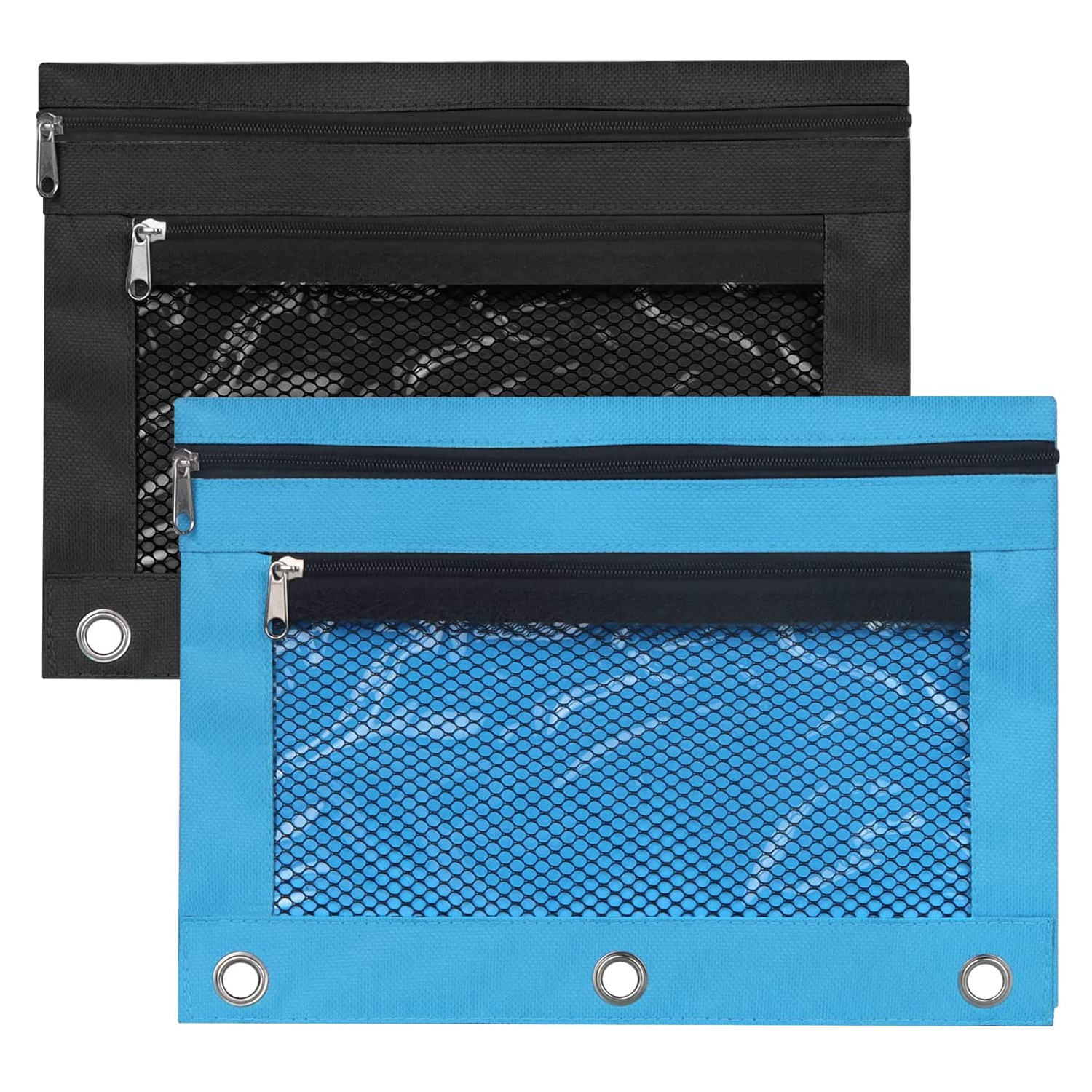  Pencil Pouch for 3 Ring Binder, 2 Pack Pencil Pouch 3 Ring  Fabric Pencil Pouches Black Pencil Bags,Clear Window Pencil Bags with  Zipper & Reinforced Grommets for Office Supplies : Office Products