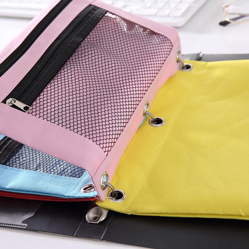 Pencil Pouch 3 Ring Binder Pouch Zippered Pencil Case Canvas Pencil Bag  with 2 C