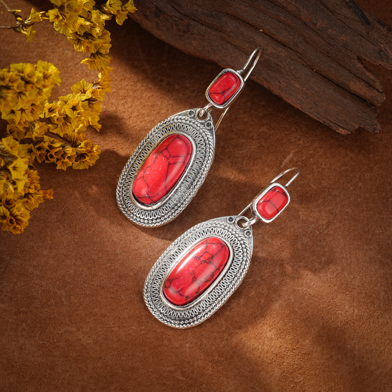 Red stone dangle on sale earrings