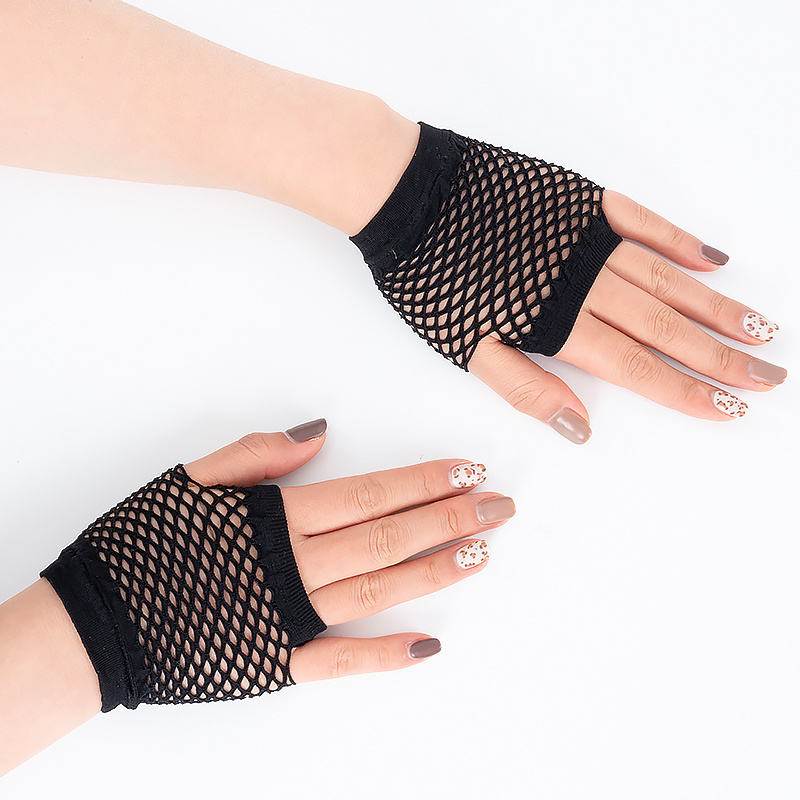 Short Fishnet Net Gloves Solid Color Fingerless Mesh - Temu