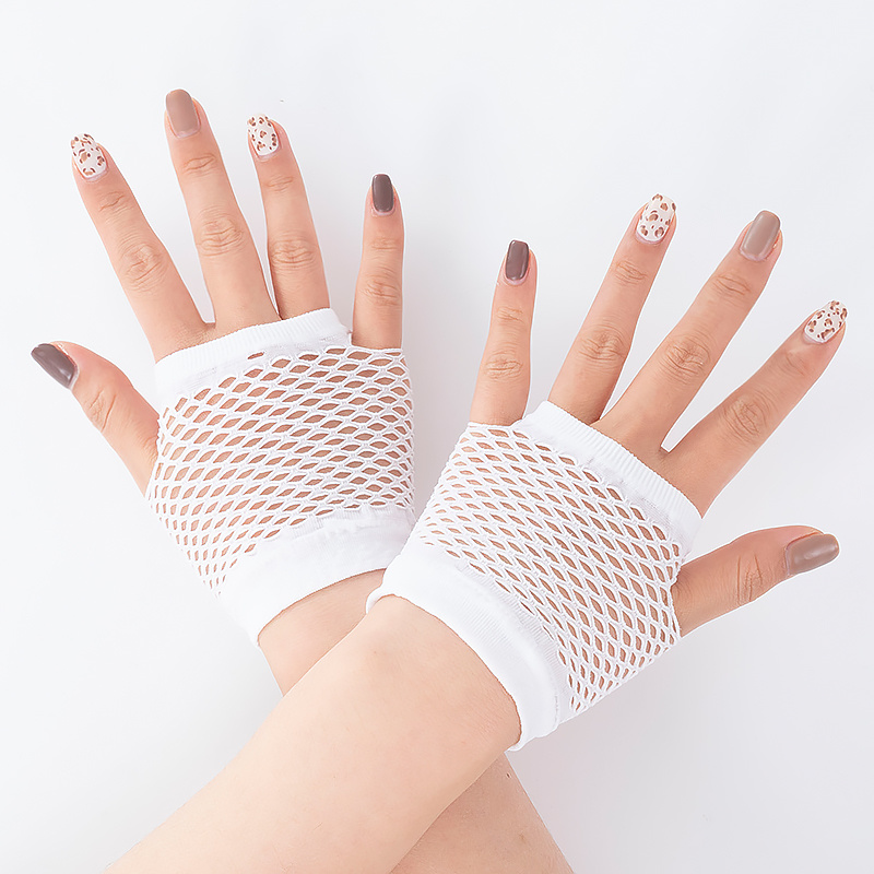 Short Fishnet Net Gloves Solid Color Fingerless Mesh - Temu