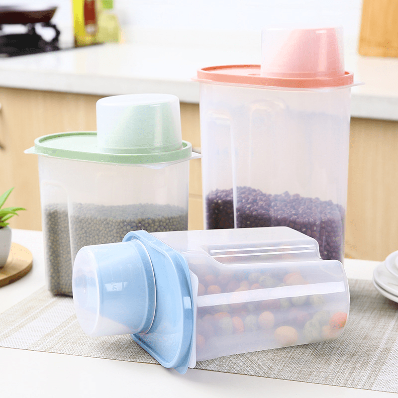 1pc 1.9l Transparent Cereal Container With Pink Lid, Nordic Style