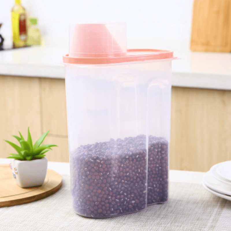 1pc 1.9l Transparent Cereal Container With Pink Lid, Nordic Style