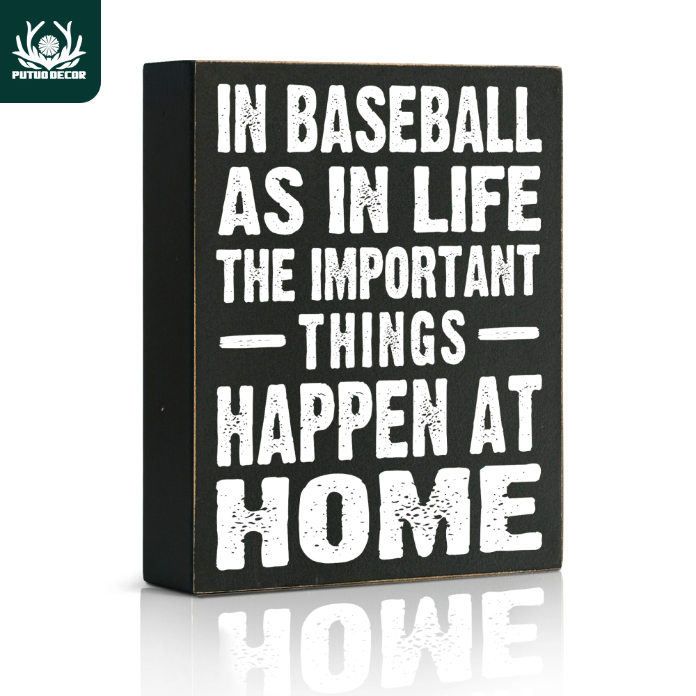 

1pc, Home Wooden Box Sign, Baseball Work Desk Decor For Home Bedroom Living Room, 4.7 X 5.8 Inches Gifts