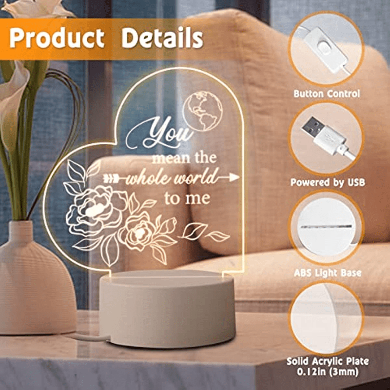 1pc, Cute Gifts For Girlfriends, Girlfriend Birthday Gifts From Boyfriend,  Unique Night Light With Love Quotes, Romantic Girlfriend Gift For Birthday