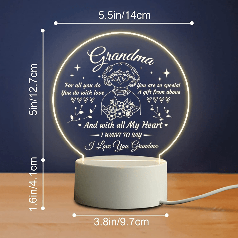 1pc, Grandma Gifts, Grandma Christmas Birthday Gifts, Best Gifts For Grandma  Grandmother, USB Powered Acrylic Night Light