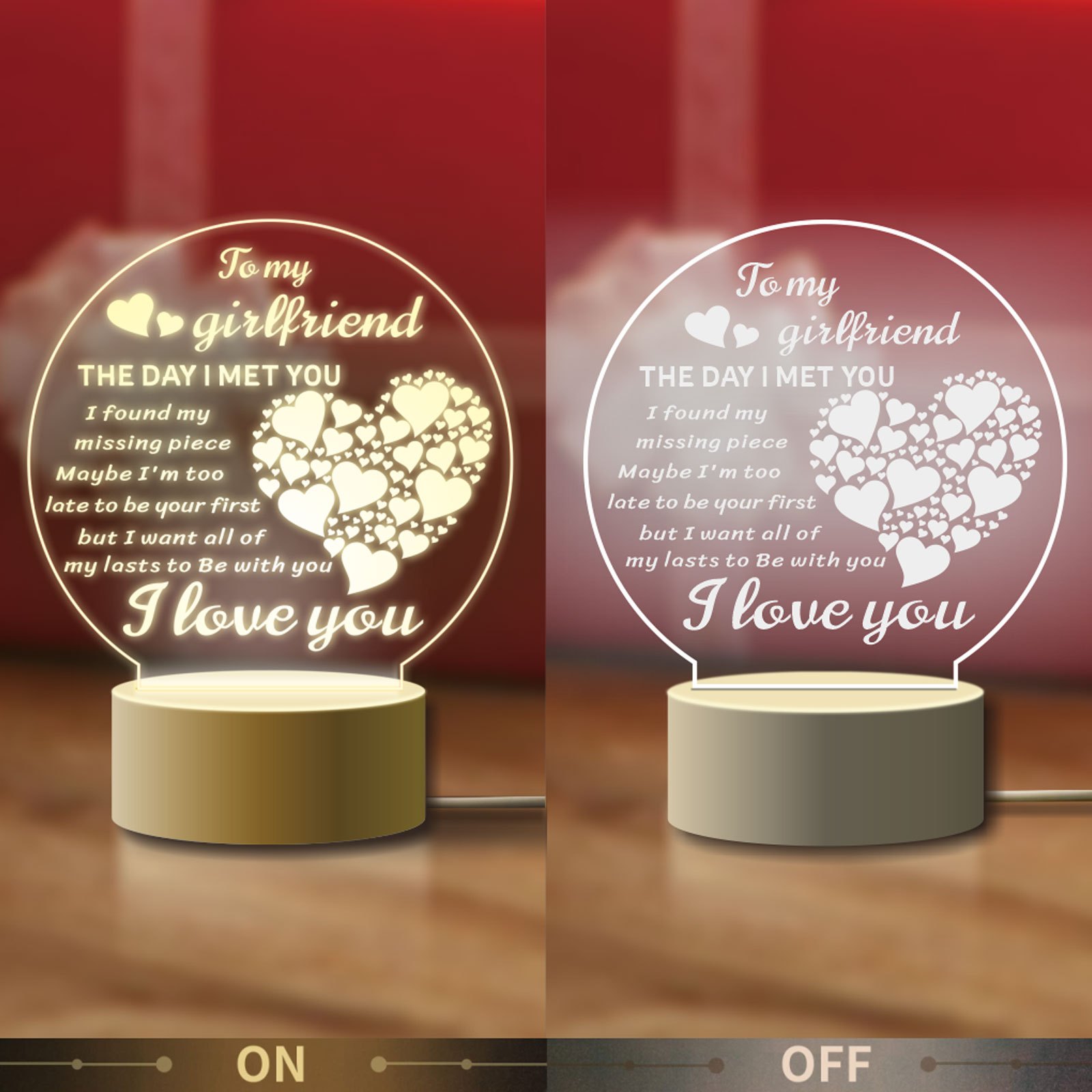 1pc Engraved Night Light, Christmas Gifts For Girlfriend, Girlfriend Gifts  For Anniversary, Girlfriend Birthday Gifts, To My Girlfriend Night Light I