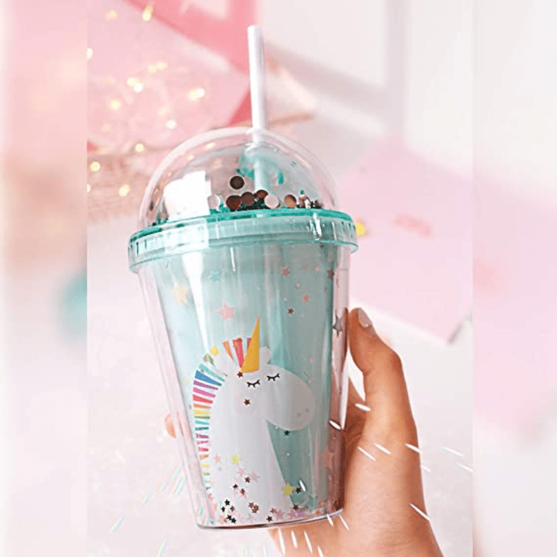 Cartoon Unicorn Tumbler With Lid And Straw Double Walled - Temu