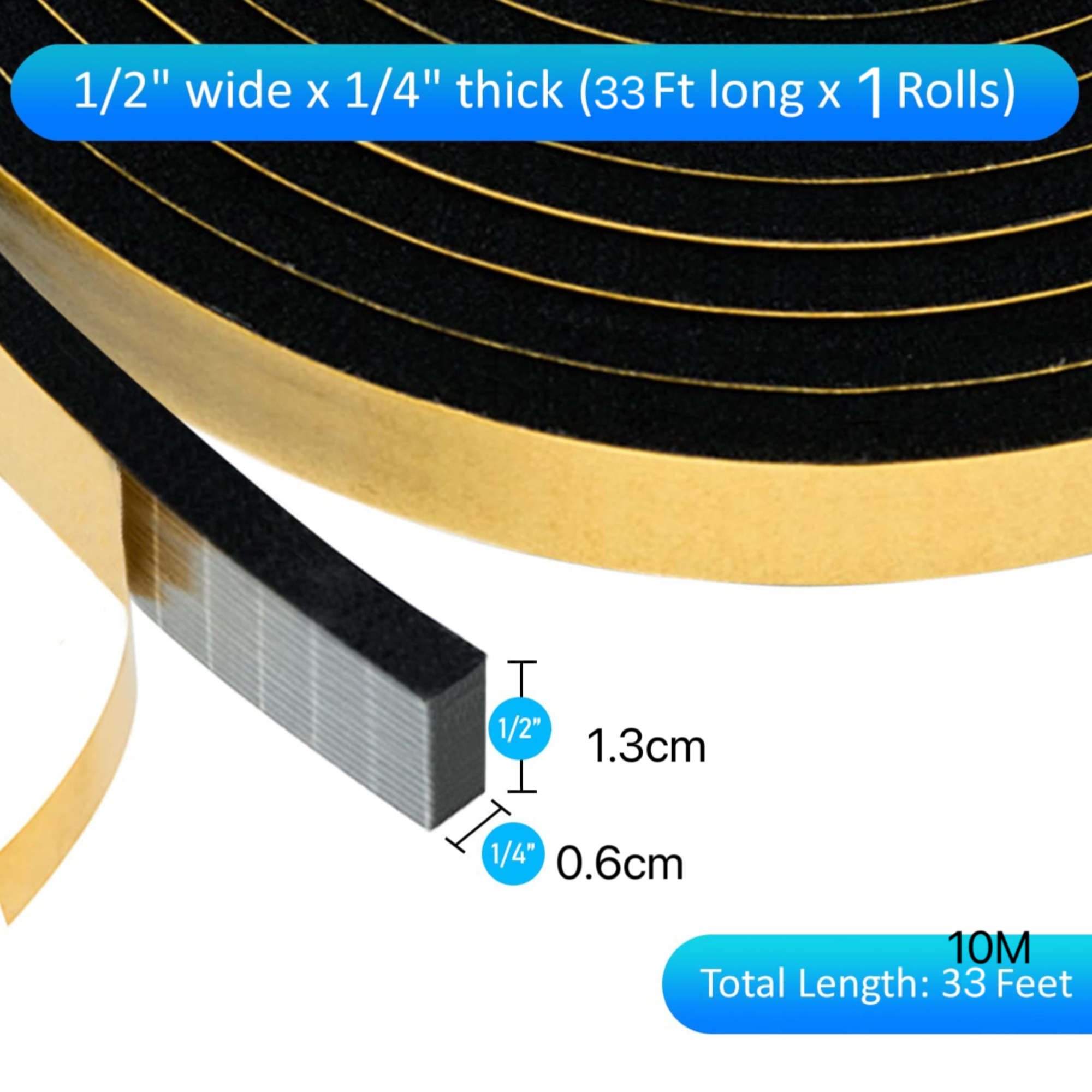 High Density Foam Weather Stripping Door Seal Strip Insulation Tape Roll for Insulating Door Frame, Window, Air Conditioner | Self Adhesive Sealing