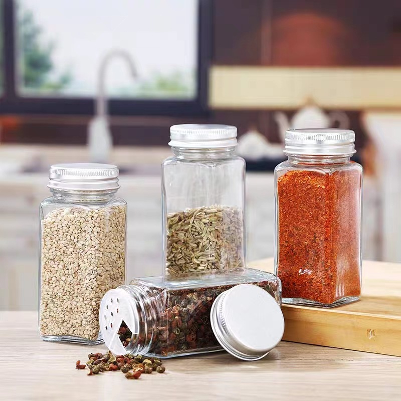 4Oz Square Glass Bottle Seasoning Jar With Bamboo Lid Kitchen Salt