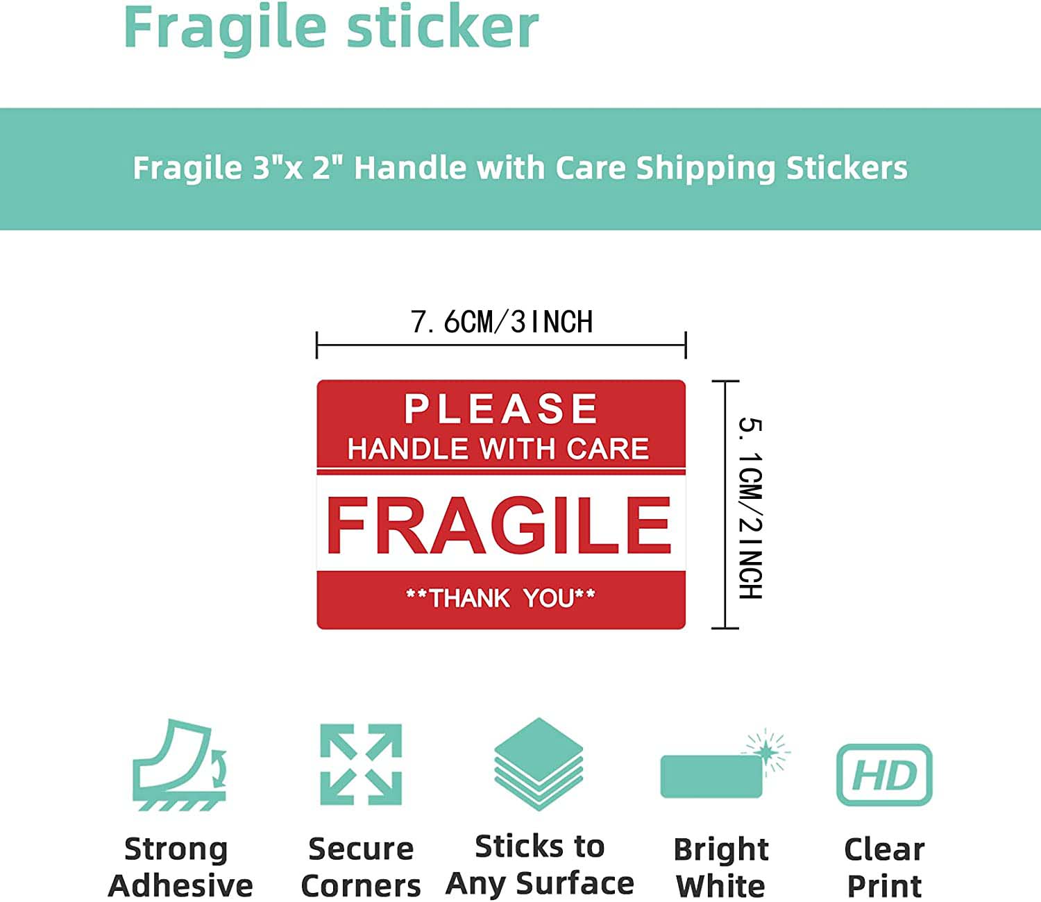 Red Color Fragile Stickers "please Handle Care Fragile Thank Temu