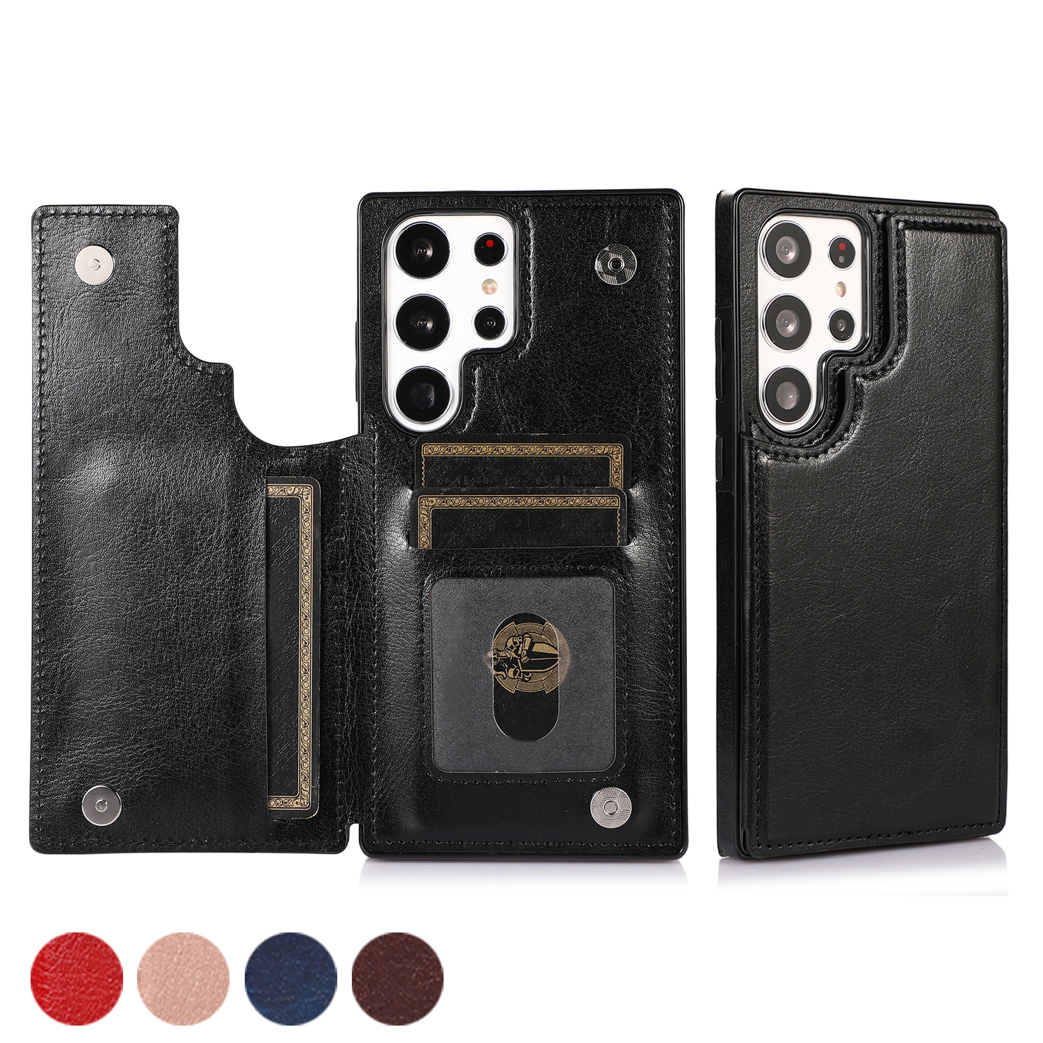 premium pu leather case for samsung galaxy s23 s22 s21 fe plus wallet card slot magnetic stand perfect phone protection
