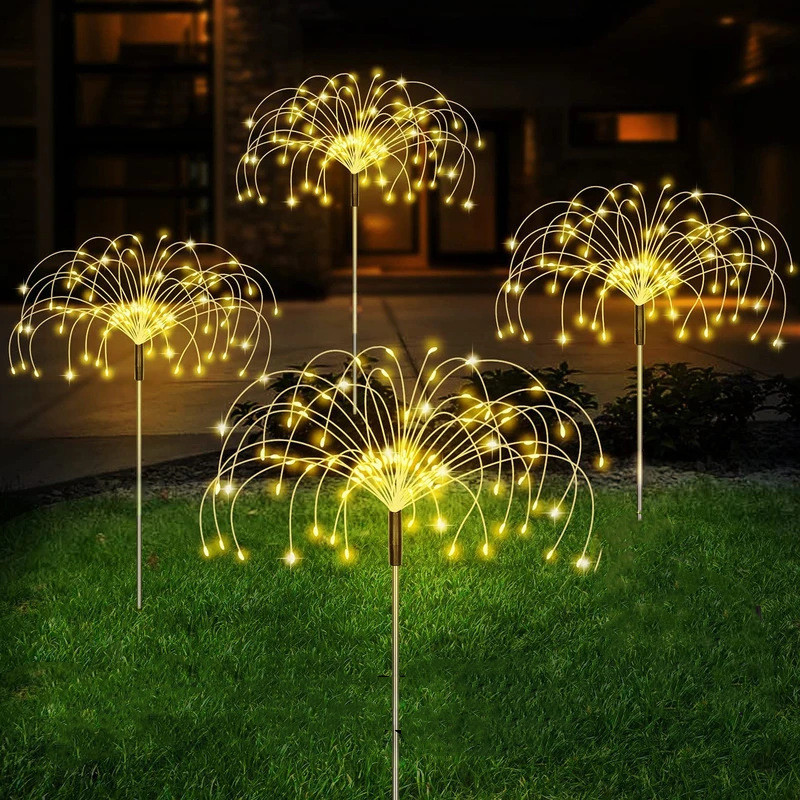 8 Modes Solar Fireworks Lights 60/90/150/200 Led Outdoor Diy - Temu