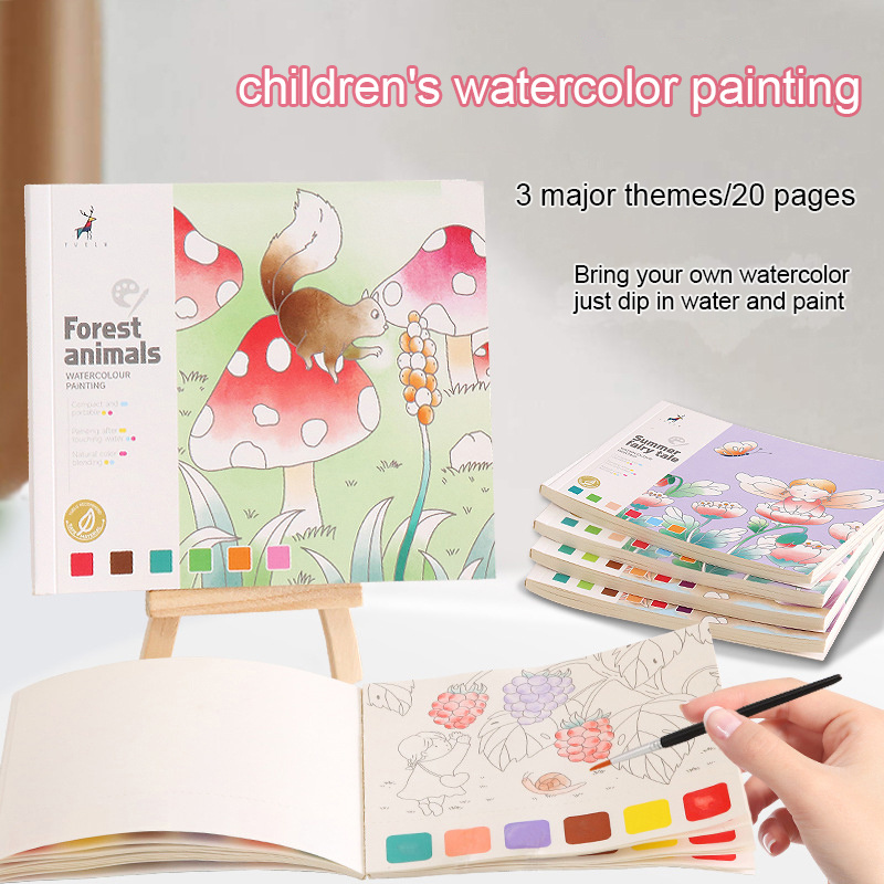 Pocket Watercolor Painting Book 20 Pages Toddlers Coloring Books