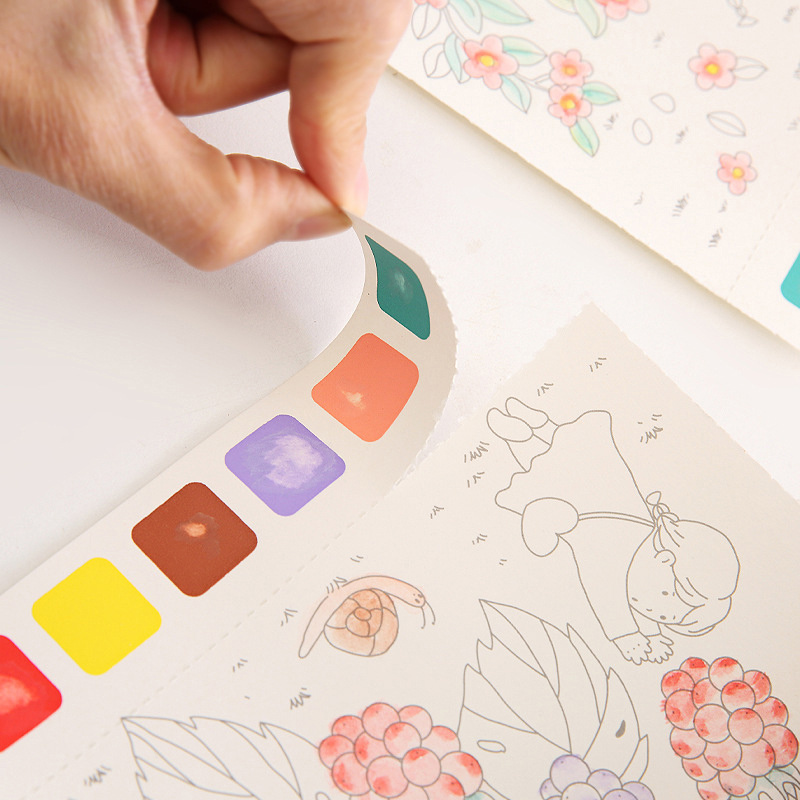 6 Colors 20Sheet Solid Watercolor Coloring Book Paint Set Water Color  Pigment & Paint Brush Children Diy Bookmark Art Supplies