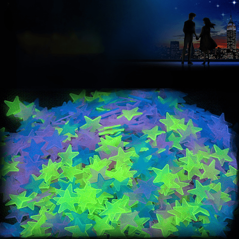 Autocollant Mural en Plastique Fluorescent Lumineux de 100Pcs pour la  Décoration de la Maison de Plafond de Chambre de Chambre de Bébé de Chambre  à Coucher de Lueur dans l'Obscurité 3D d'Étoiles 