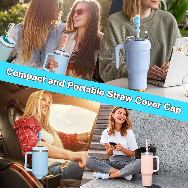 8Pcs Straw Covers Cap, Monkle Stanley Straw Topper Silicone Reusable  Dust-Proof Straw Tips 8-10mm for Drinking Straws Plug Straw Caps