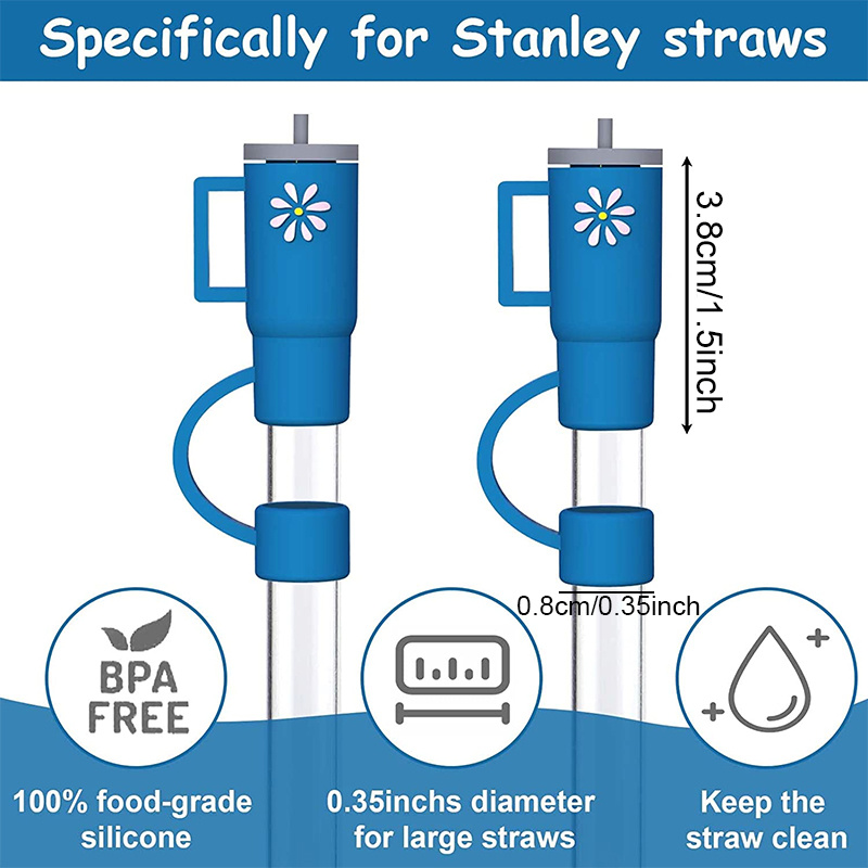 Straw Cover Cap,4Pcs Silicone Straw Topper Compatible with Stanley