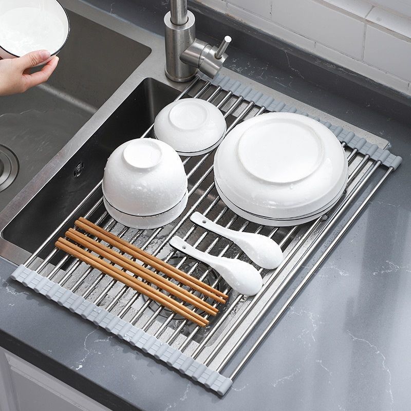 Expandable Roll Up Dish Rack, Over The Sink Rolling Up Dish Drainer,  Stretchable Dish Drying Rack, Foldable, Rollable, For Dishes, Cups, Fruits,  Forks, Kitchen Accessories - Temu