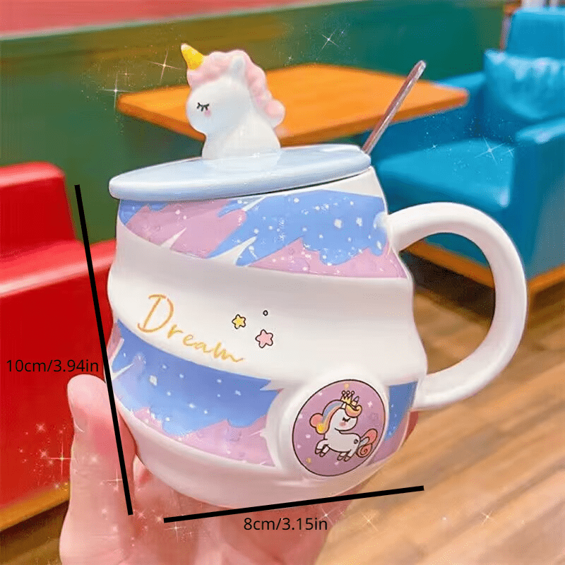 Cute Unicorn Coffee Mug with Lid and Spoon