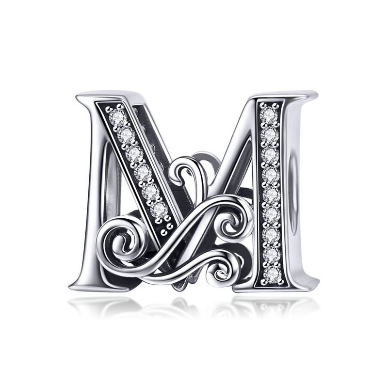 BABAMIA 925 Sterling Silver Heart Letter Bead Charms Fits Bracelets and  Necklaces | Initial Pendant Charms Paved with Cubic Zirconia | Letter AZ