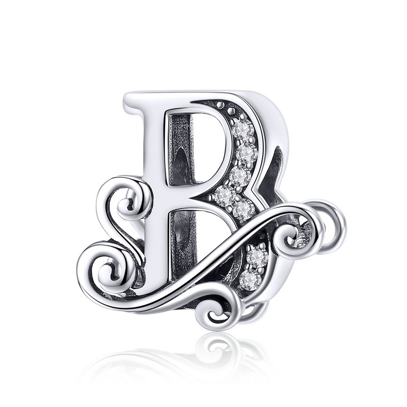 BABAMIA 925 Sterling Silver Heart Letter Bead Charms Fits Bracelets and  Necklaces | Initial Pendant Charms Paved with Cubic Zirconia | Letter AZ