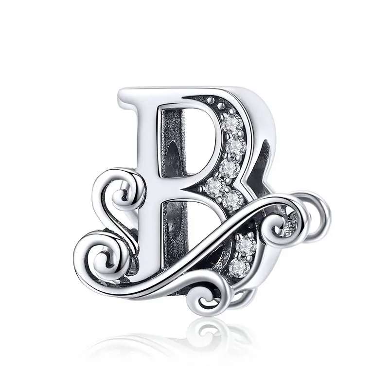 Alphabet Charms, 925 Sterling Silver Alphabet Beads, Initial Letter Beads for Jewelry Making, Small Letter Pendants for Bracelet (P007-S) B - 1 Piece