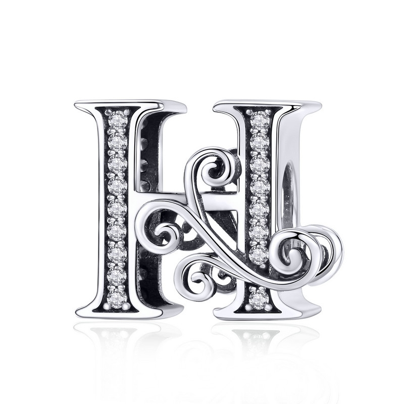 PARCOM Letter Charms Fits Pandora Bracelets S925 Sterling Silver Initial Charms for Bracelets Alphabet A-Z Letters Bead Bracelets Necklace Pendent