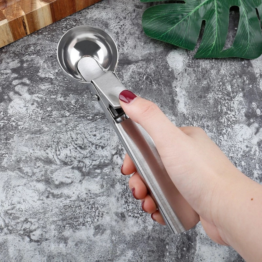 1pc Silver Stainless Steel Ice Cream Scoop & Fruit Baller, Ice Cream Spoon