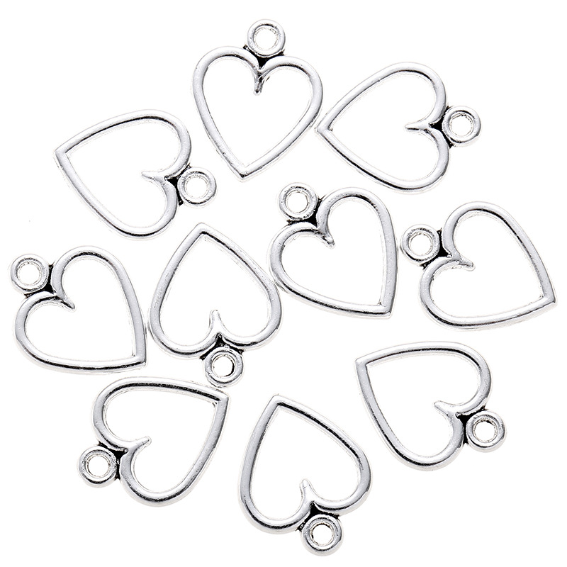 Jewelry Findings Components Hollow Heart Charms for Bracelets Charm Pendant  - (Metal Color: 40pcs-14x12mm)