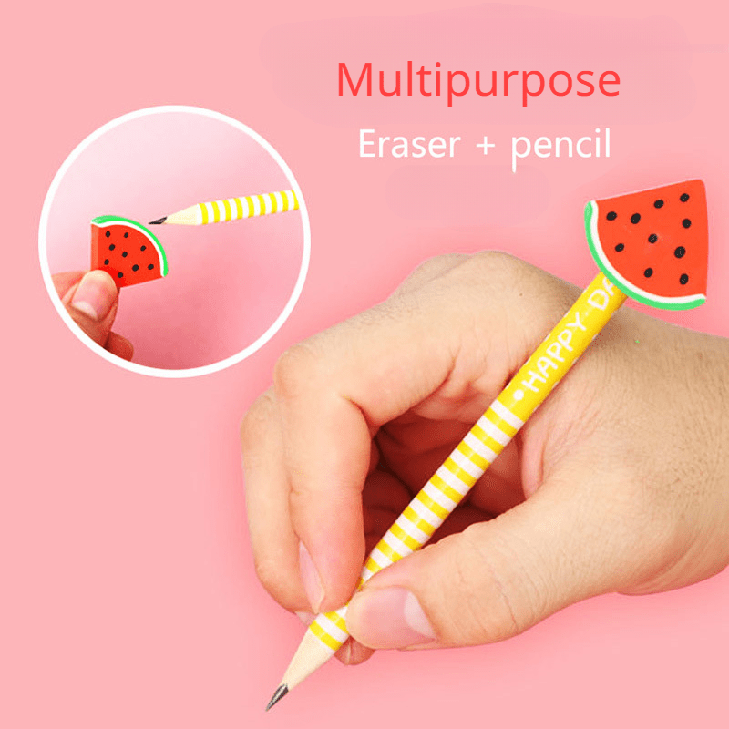 6pcs Cartoon Eraser Tipped Pencils, Christmas Children Creative