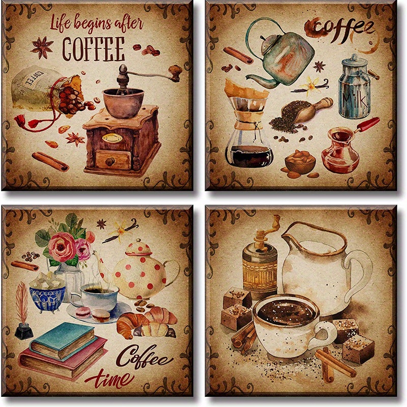  Coffee and Tea Bar Wall Art Sign Decor Retro Canvas