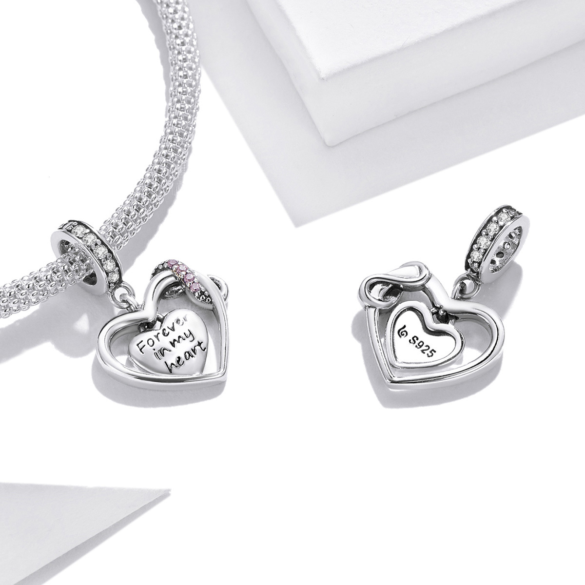 Sterling Silver Heart Photo Locket Bangle Bracelet