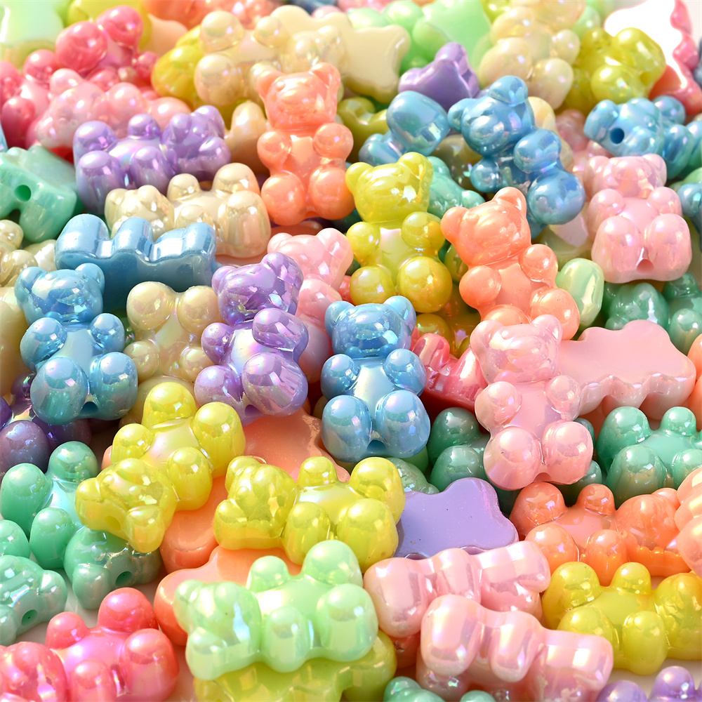 

30pcs Makaron Ab Cute Bear Bling-bling Acrylic Spacer Beads For Jewelry Making Diy Creative Key Bag Chain Pendant Necklace Earrings Craft Supplies