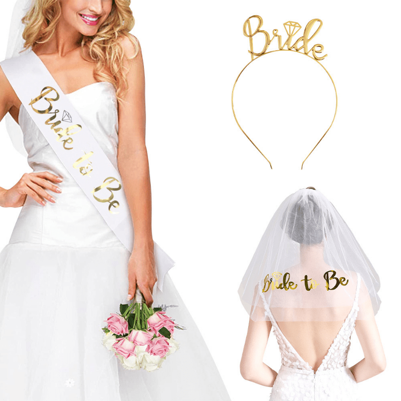 Complete Bridal Shower Set - Bride To Be Satin Sash, Veil, Badge, Glasses &  More - Perfect For Bachelorette & Hen Parties! - Temu