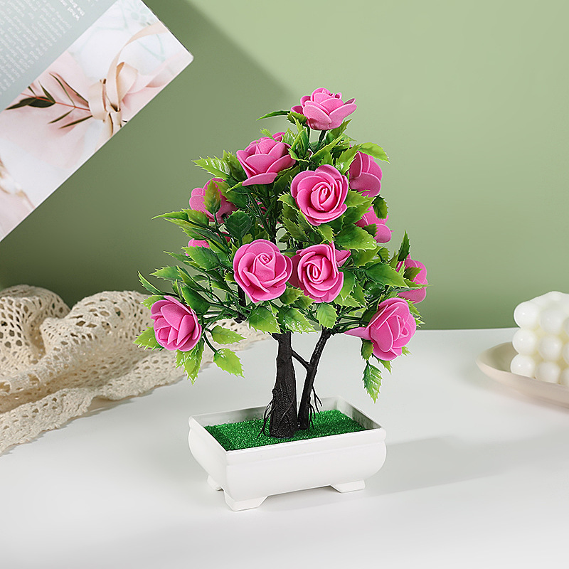 Artificial Potted Flowers Pink, Small Ceramic Vase Fake Flower Plants Desktop Decoration Indoor for Home and Office, Faux Flowers Hydrangea Decora
