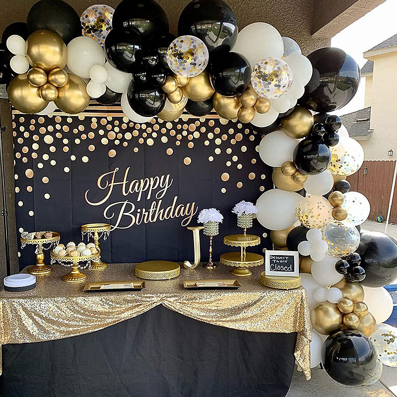 Solid Color Balloon Decoration Set Black Golden White - Temu