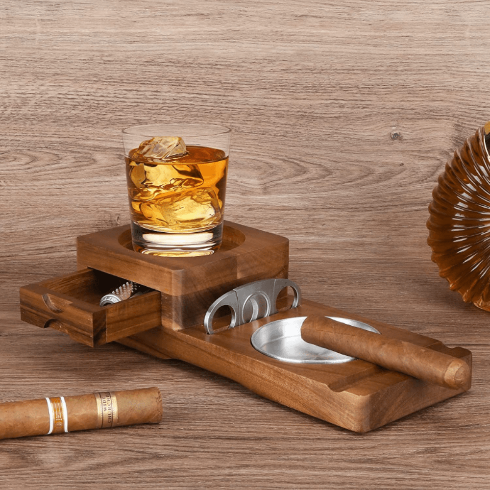 Personalized Whiskey & Cigar Tray Glass Holder Ashtray Whiskey