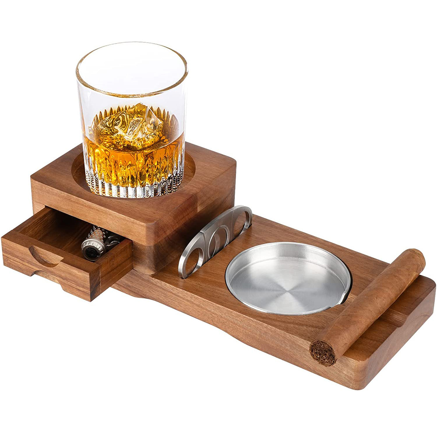 Zigarre Aschenbecher Geschenk Set Holz Tablett Aschenbecher mit Whisky Glas  Tablett Abnehmbaren Set - AliExpress