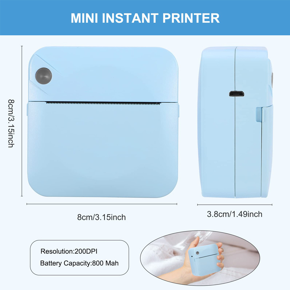 Mini impresora de bolsillo, impresora térmica portátil con 3 rollos de  papel de impresión para Android o iOS, impresora sin tinta Bluetooth regalo
