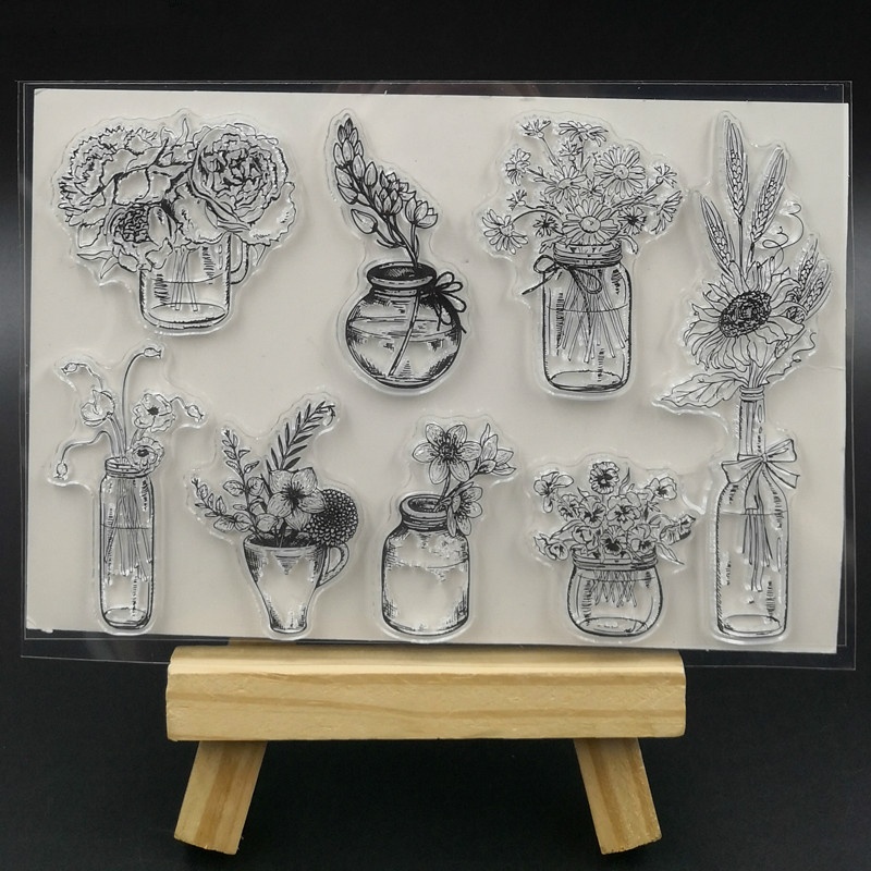 

1pc The Vases And Flowers Transparent Clear Silicone Stamp For Diy Scrapbooking Photo Album Decorative