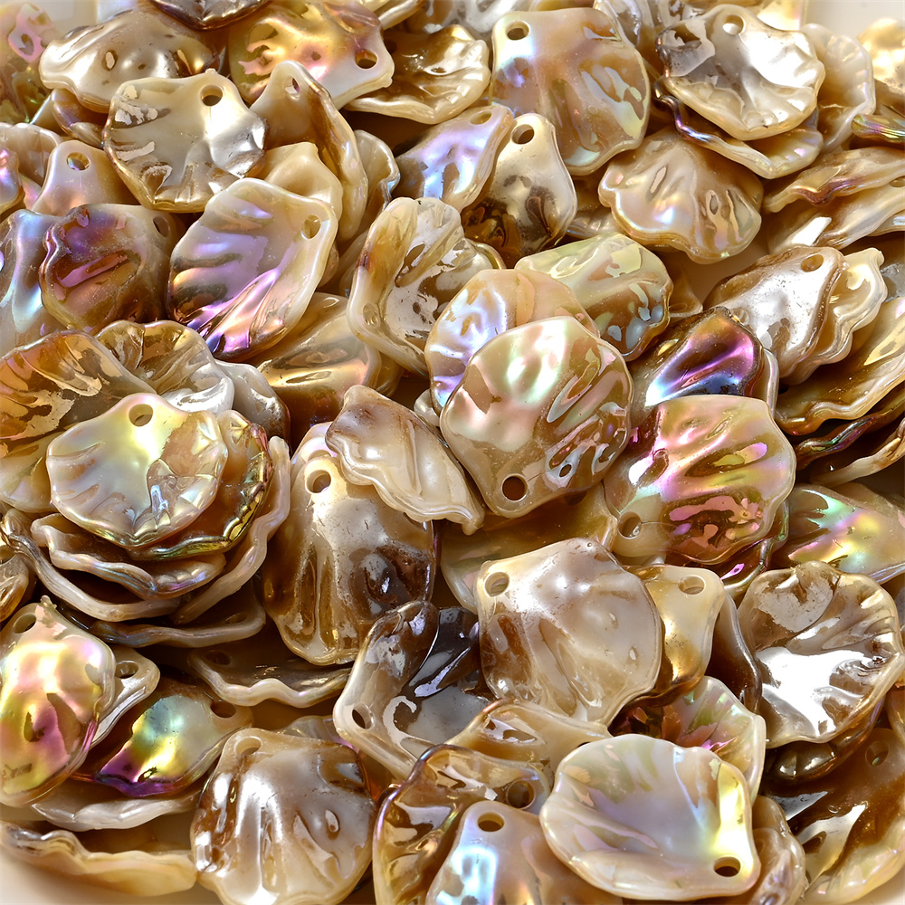 TEMU 50pcs Neovivi Perles Feuille en Acrylique Iridescentes 15x17mm AB - Perles Multicolores Brillantes pour la Fabrication de Bijoux, Fournitures