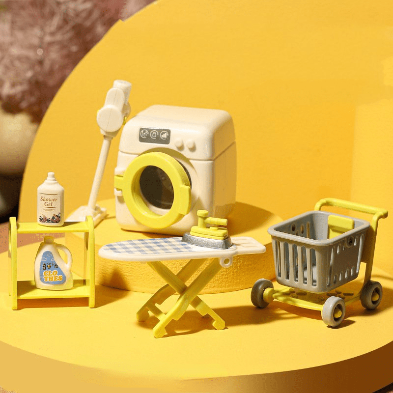 los niños juegan casa de juguete lavadora, mini simulación