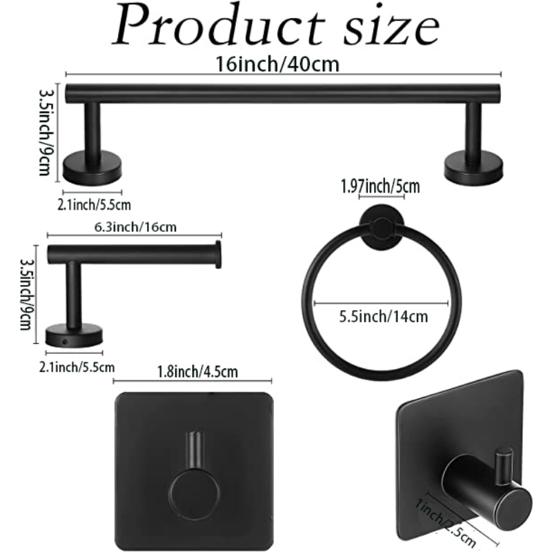 Matte Black Bath Set, Sus 304 Bathroom Hardware Set, Hand Towel Bar, Towel  Holder, Toilet Paper Holder, Angled Hook And Robe Towel Hook, Wall Mounted Bathroom  Accessory - Temu