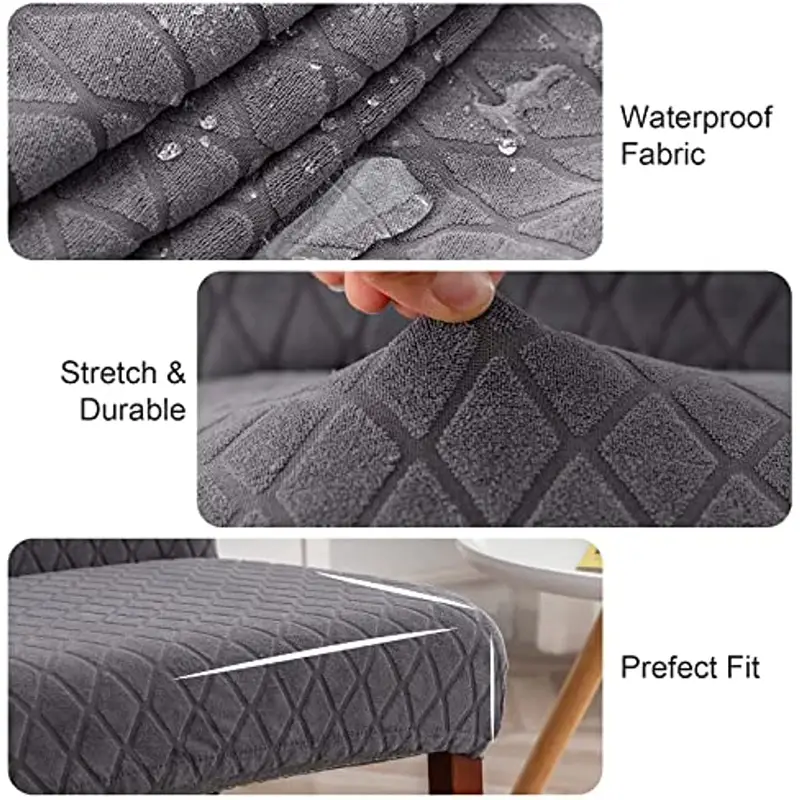 1pc double sided waterproof parallelograms jacquard dining chair slipcover with tpu waterproof coating spandex stretch removable and washable chair slipcover for restaurant hotel banquet coffee shop dining room home decor details 3