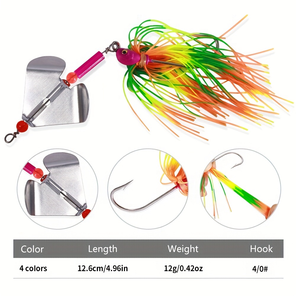 4pcs/set Spinner Bait 4.96in (12.6cm) 12g-4/0# Hook, Metal Lure Hard  Fishing Lure Spinner Lure Spinnerbait, Pike Swivel Fish Tackle Wobbler  Fishing Lu