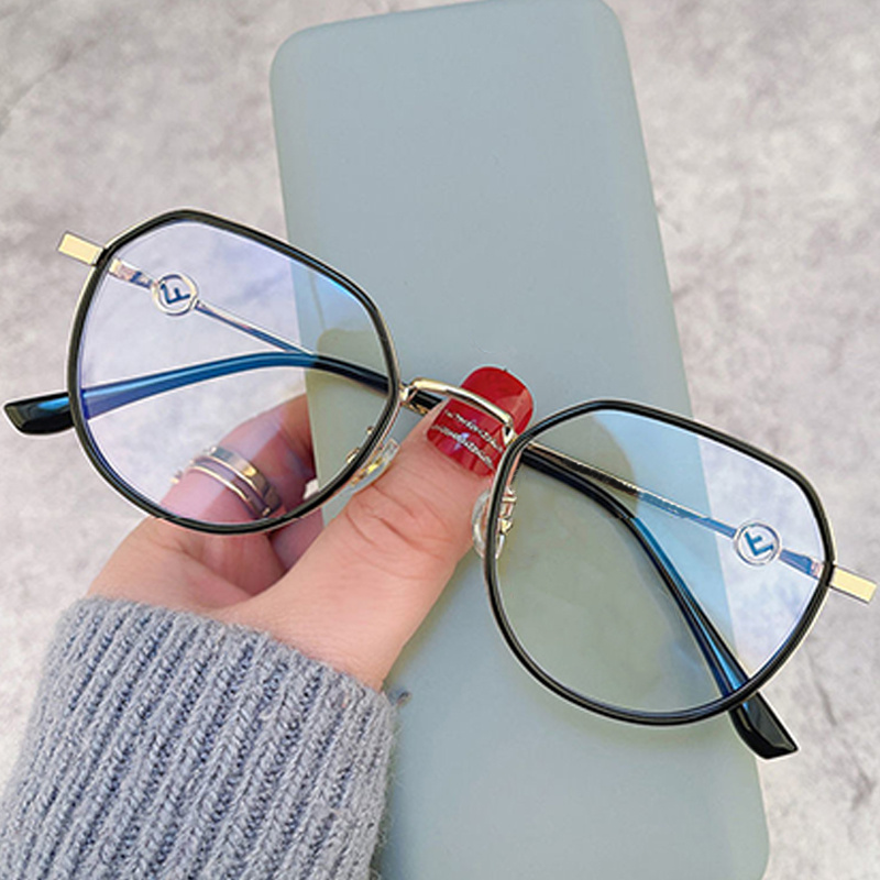 Women's Radiation-proof Polygon Glasses Retro Glasses Metal Black Female  Students Large Frame Glasses Frame Anti-blue Light - Eyeglasses Frames -  AliExpress